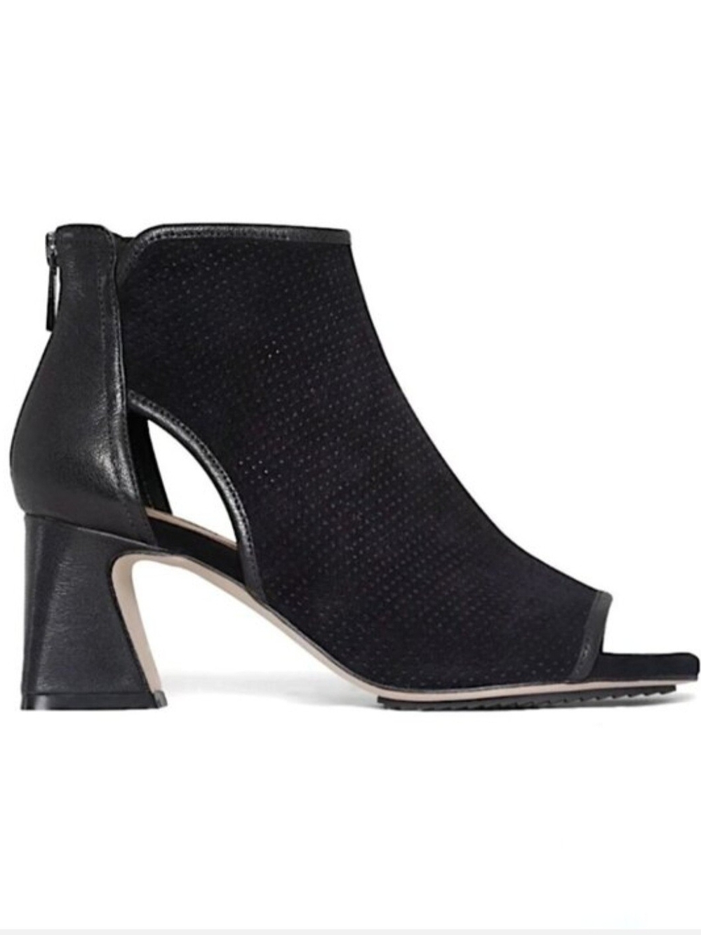 Donald J. Pliner Black Suede Peep-Toe Block Heel Bootie